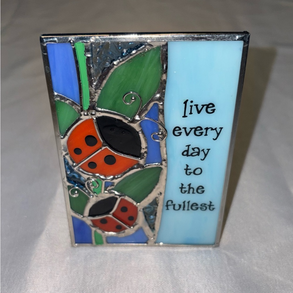 GANZ Stained Glass Suncatcher / Candle Light Ladybug Panel in Blue, Red & Green